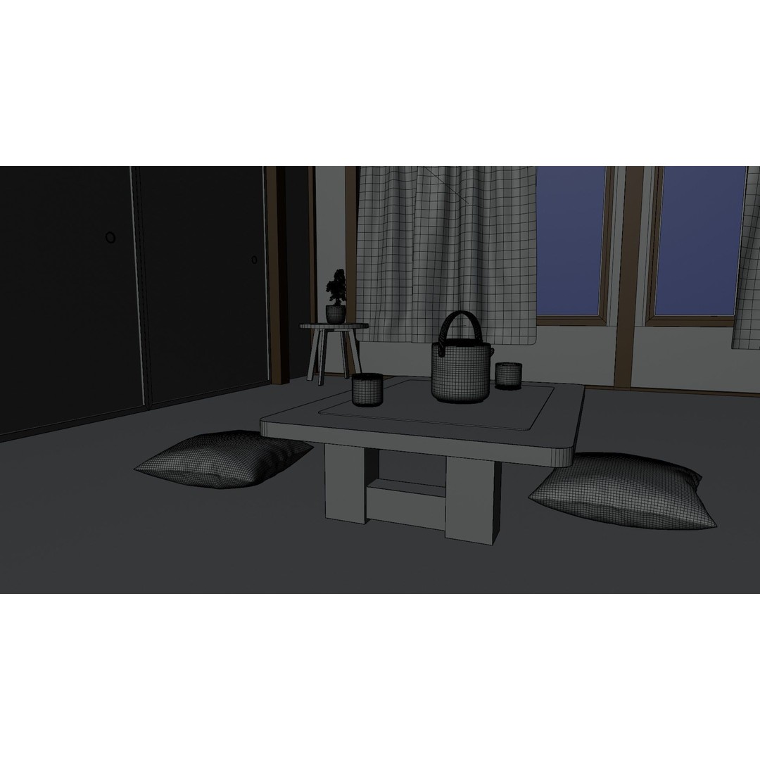 Japanese Bedroom 3D Model – Traditional Interior Scene, Blender - View 9