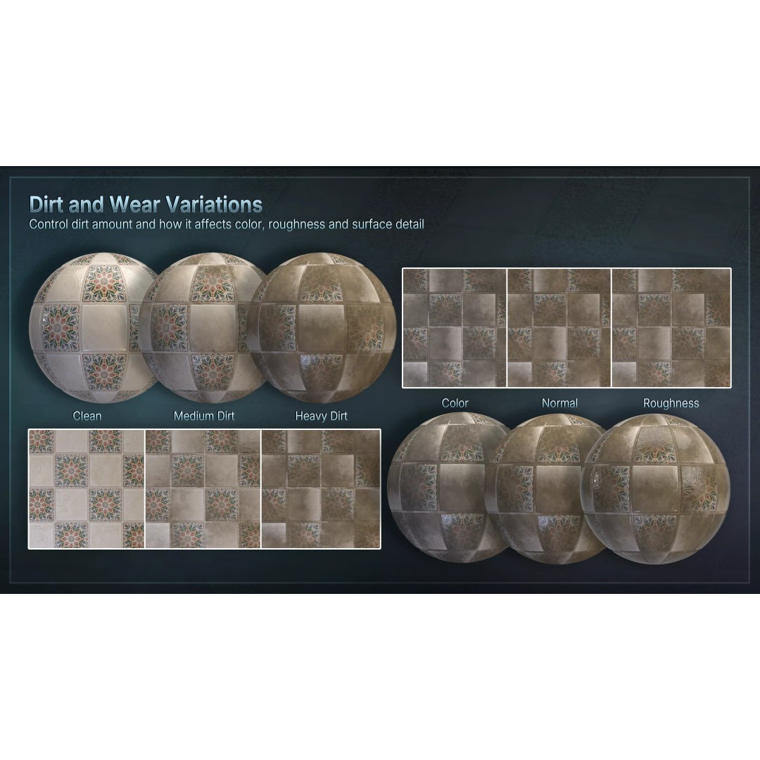 Mediterranean Ceramic Tiles 3D Model – Low Poly PBR Material, FBX - View 13