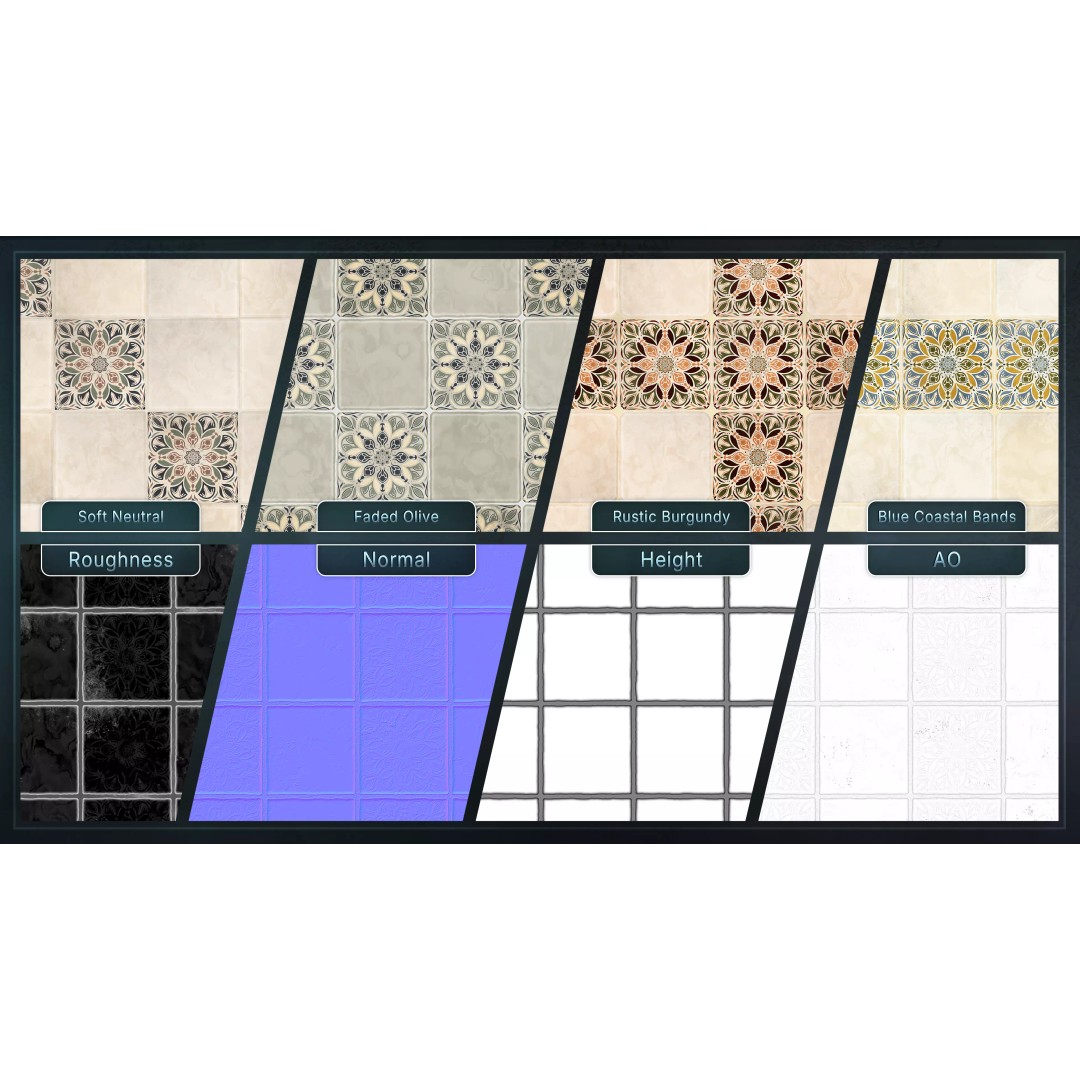 Mediterranean Ceramic Tiles 3D Model – Low Poly PBR Material, FBX - View 14