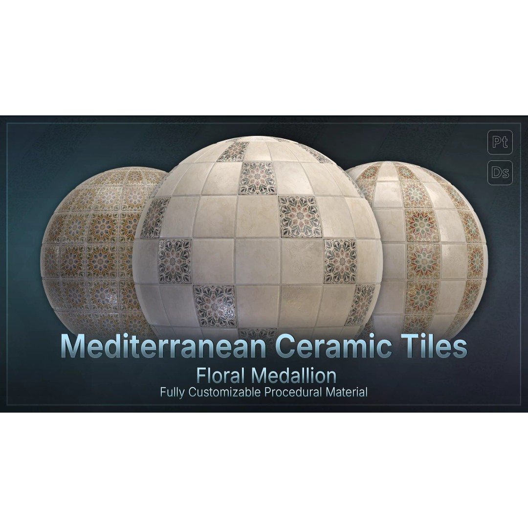Mediterranean Ceramic Tiles 3D Model – Low Poly PBR Material, FBX - View 2