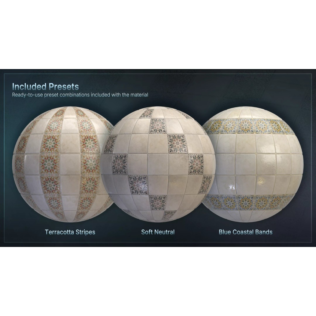 Mediterranean Ceramic Tiles 3D Model – Low Poly PBR Material, FBX - View 3