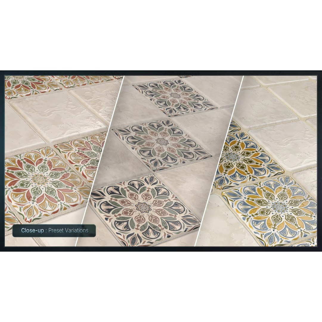Mediterranean Ceramic Tiles 3D Model – Low Poly PBR Material, FBX - View 5