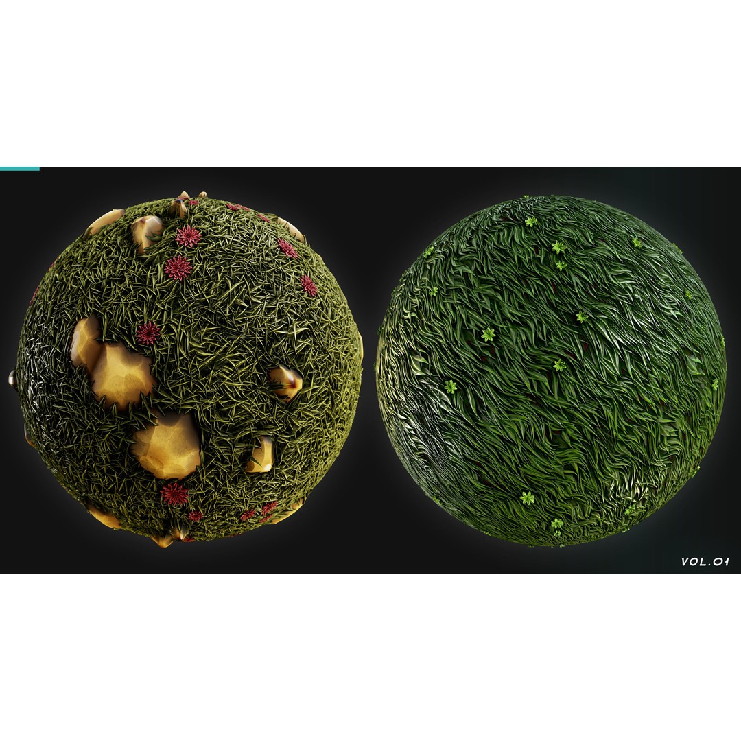 Stylized Grass and Stone 3D Model – PBR Textures, 4K PNG