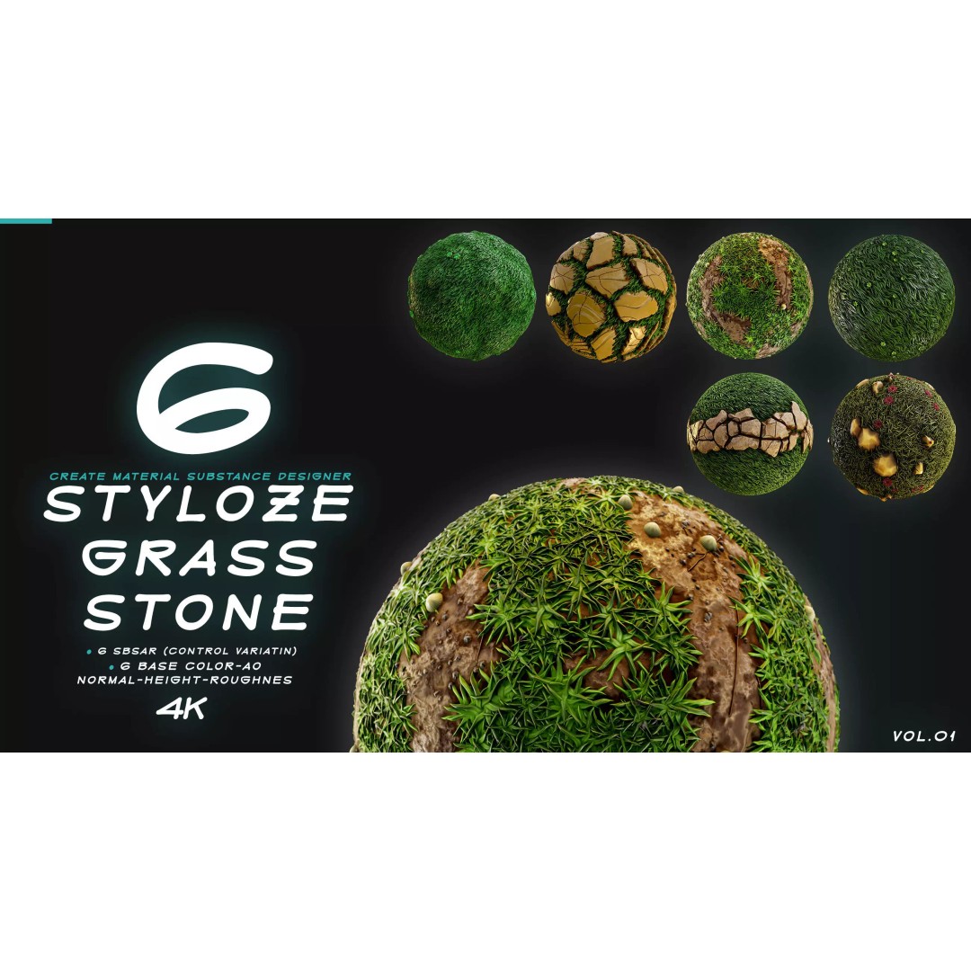 Stylized Grass and Stone 3D Model – PBR Textures, 4K PNG - View 2