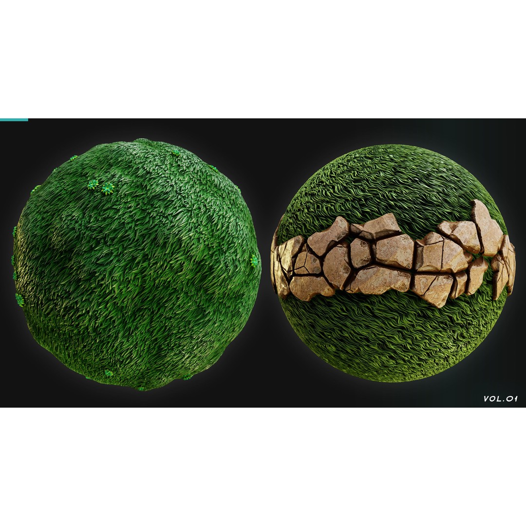 Stylized Grass and Stone 3D Model – PBR Textures, 4K PNG - View 4