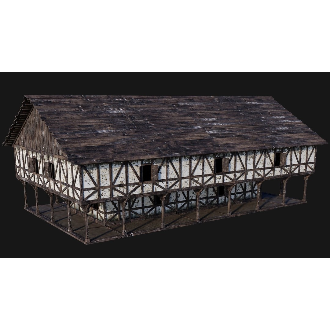 Old Medieval House 3D Model – Low Poly Game Ready, FBX, OBJ
