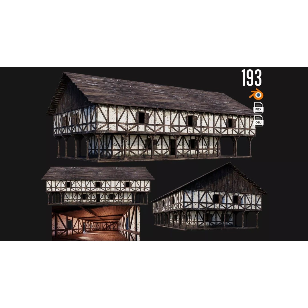 Old Medieval House 3D Model – Low Poly Game Ready, FBX, OBJ - View 2