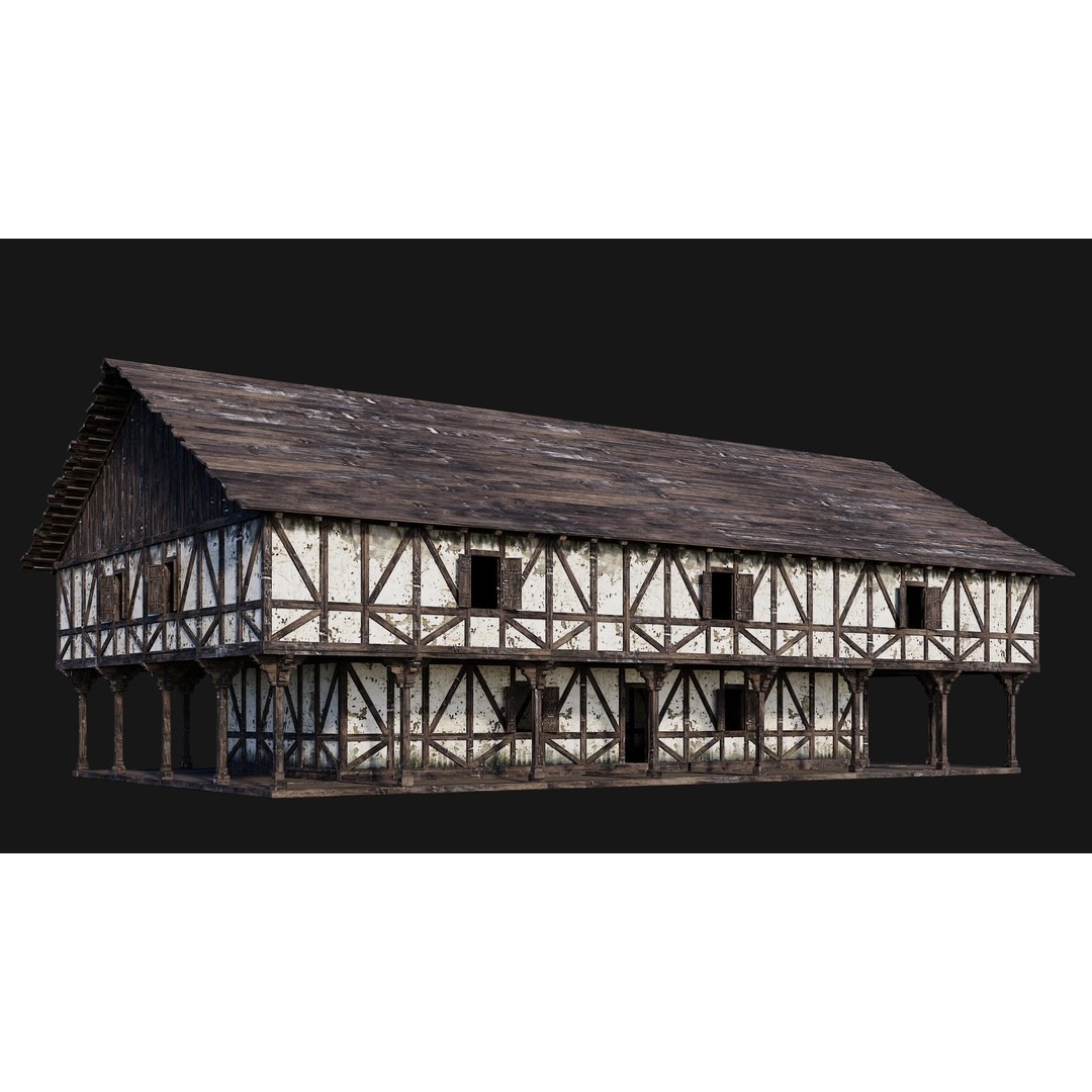 Old Medieval House 3D Model – Low Poly Game Ready, FBX, OBJ - View 3