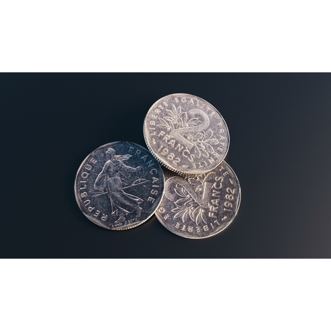 French 2 Francs Coin 3D Model – Low Poly Scanned Asset, FBX - View 11
