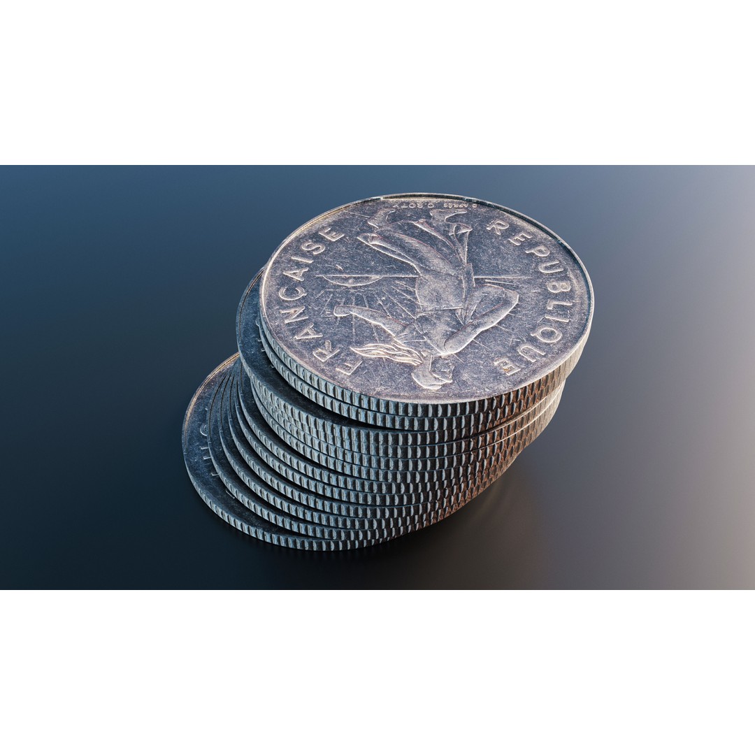 French 2 Francs Coin 3D Model – Low Poly Scanned Asset, FBX - View 6
