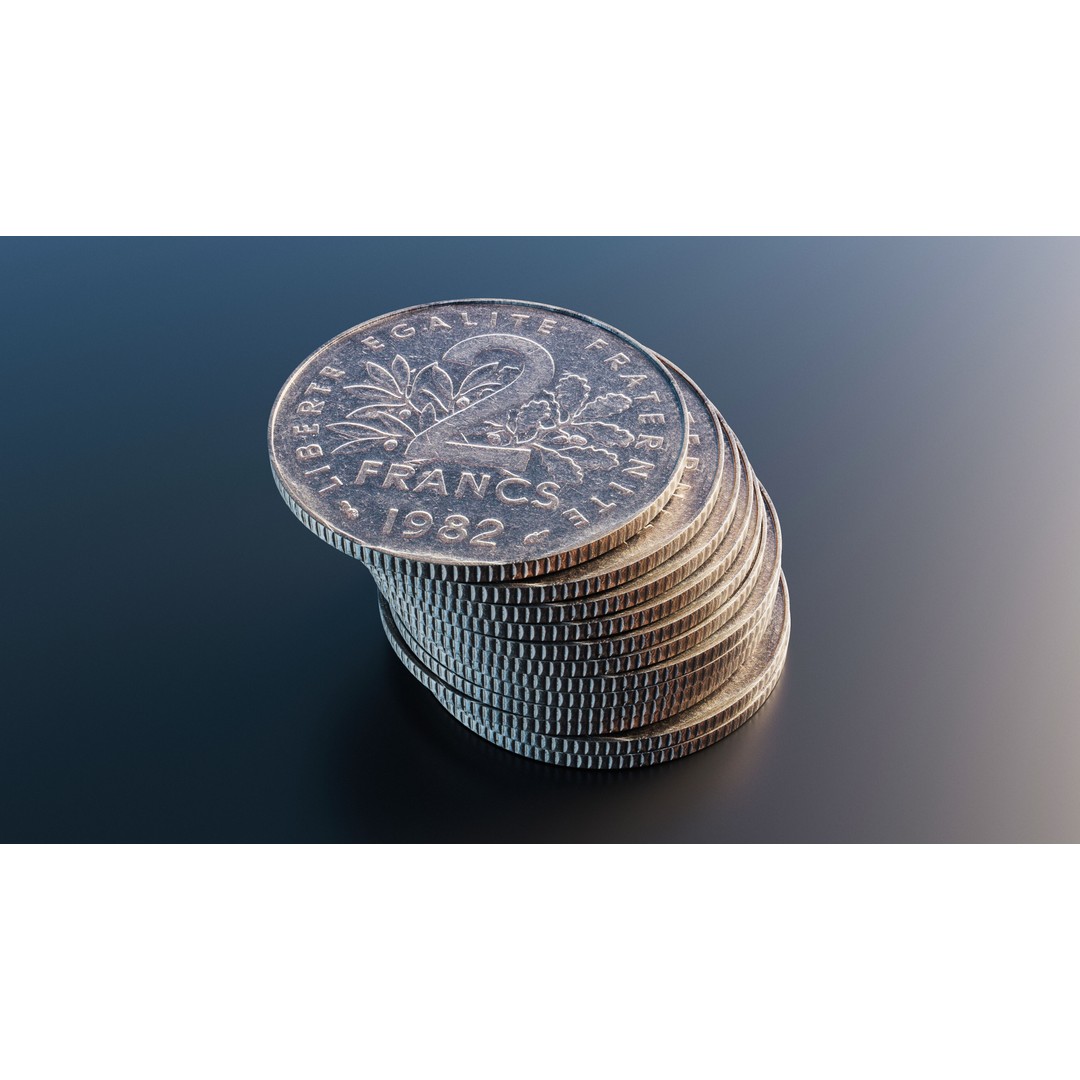 French 2 Francs Coin 3D Model – Low Poly Scanned Asset, FBX - View 7