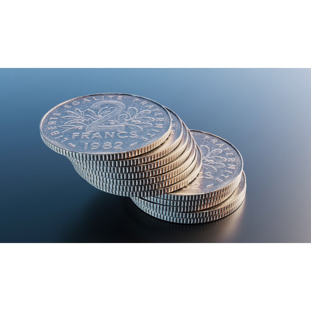 French 2 Francs Coin 3D Model – Low Poly Scanned Asset, FBX - View 8
