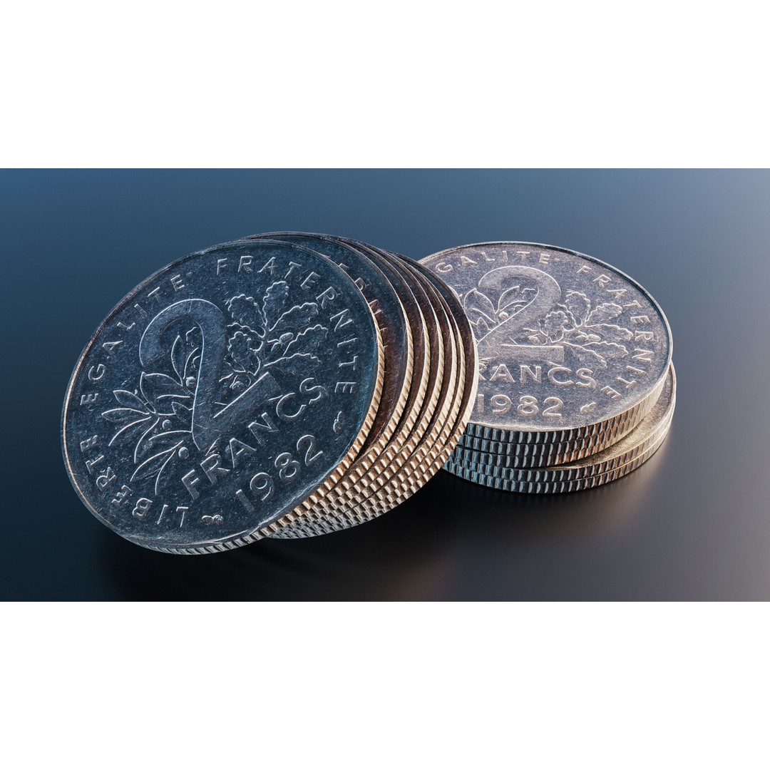 French 2 Francs Coin 3D Model – Low Poly Scanned Asset, FBX - View 9