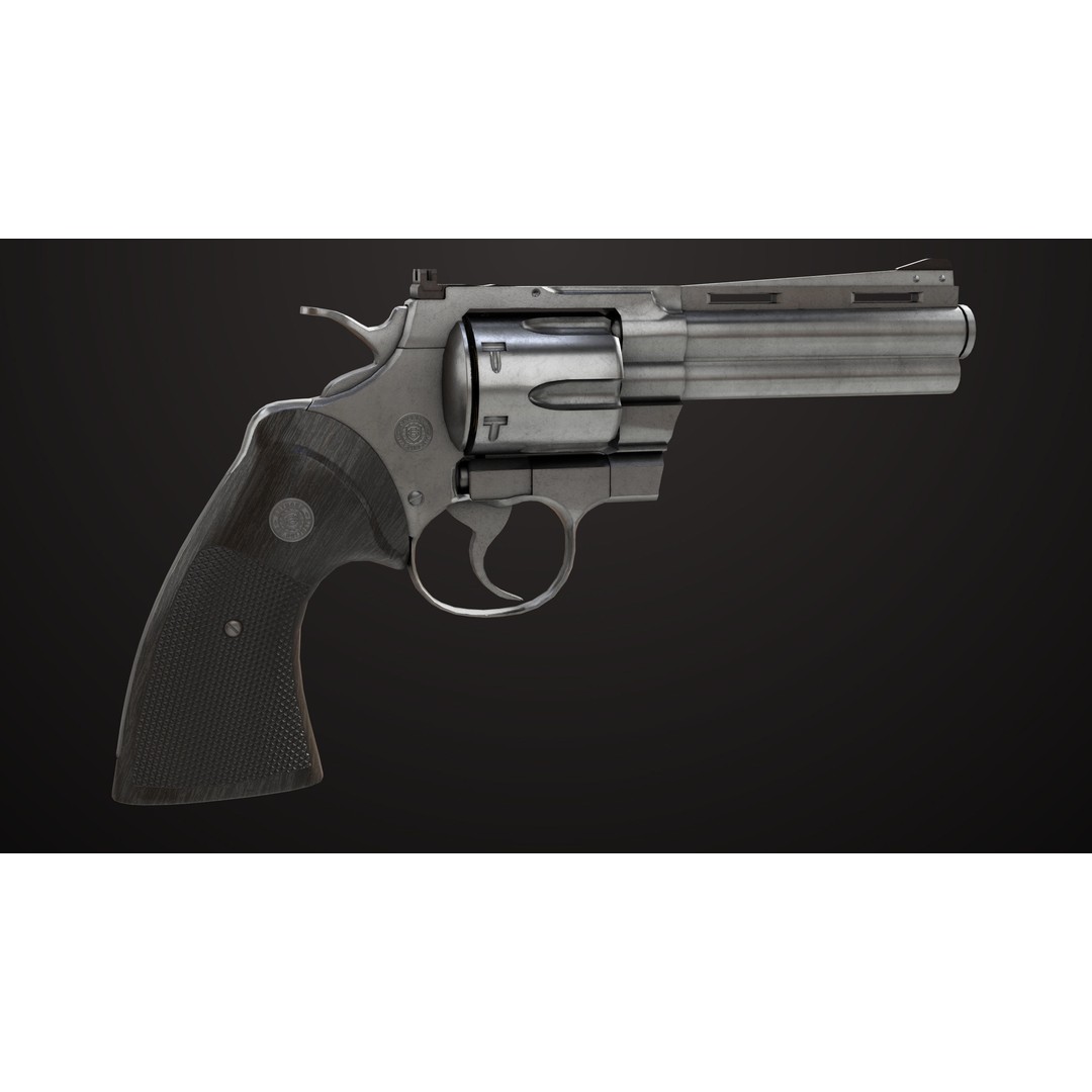 Colt Python Revolver 3D Model – Medium Silver Low Poly PBR Asset - View 10