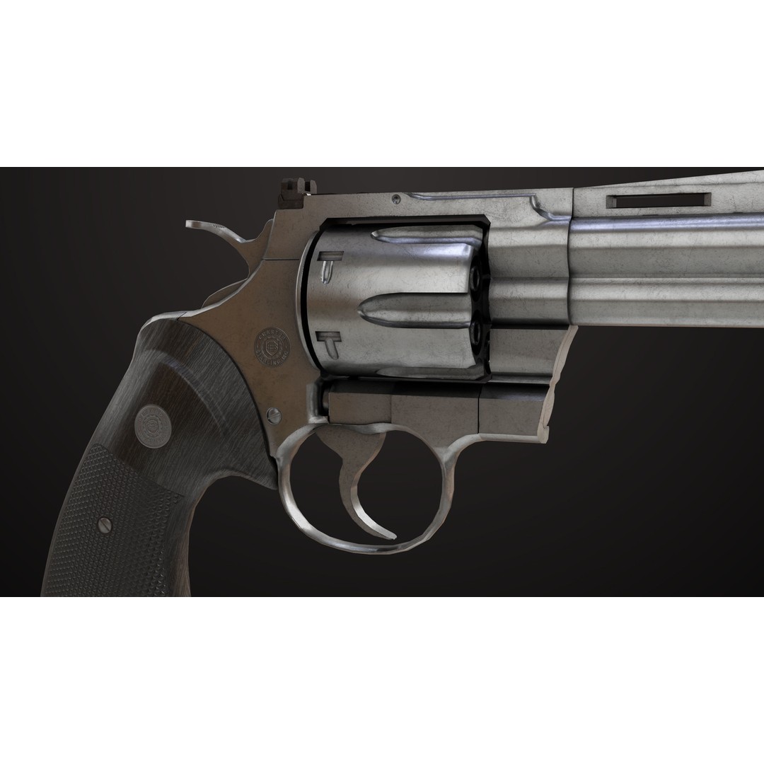 Colt Python Revolver 3D Model – Medium Silver Low Poly PBR Asset - View 11