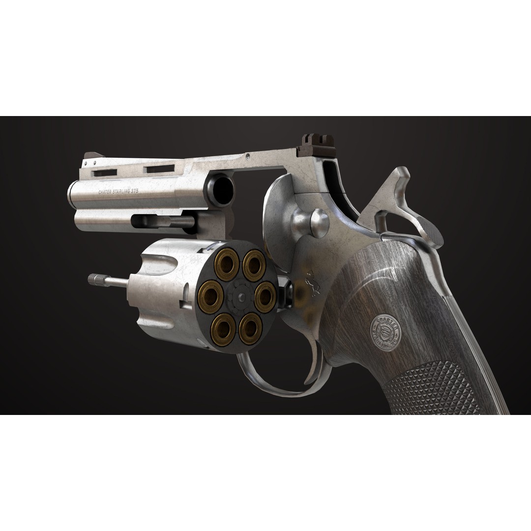 Colt Python Revolver 3D Model – Medium Silver Low Poly PBR Asset - View 12