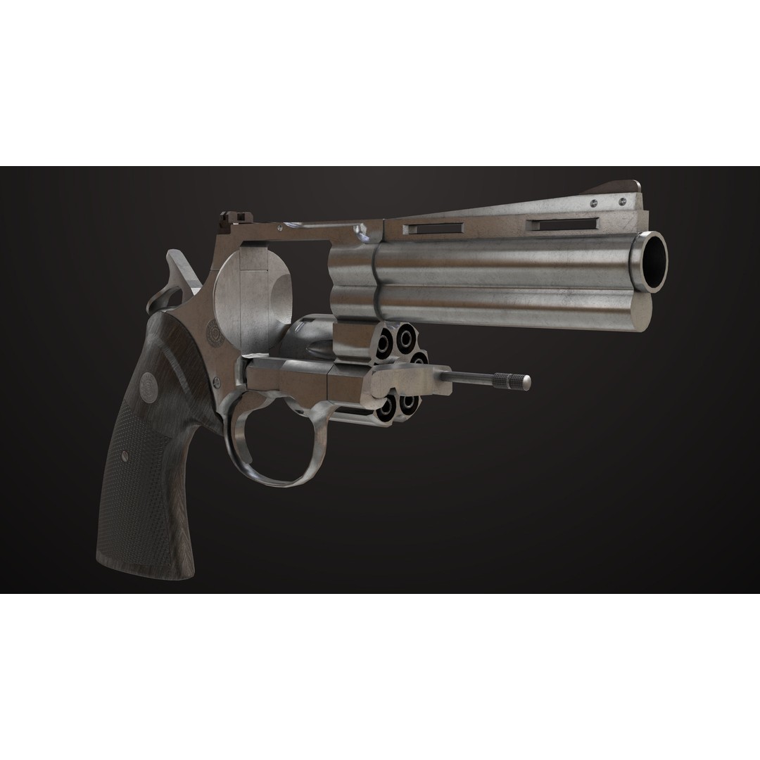 Colt Python Revolver 3D Model – Medium Silver Low Poly PBR Asset - View 13