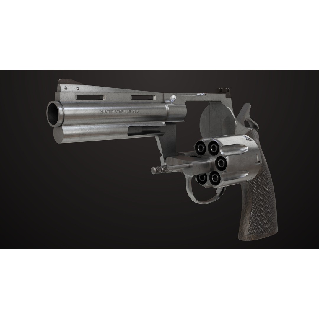 Colt Python Revolver 3D Model – Medium Silver Low Poly PBR Asset - View 14