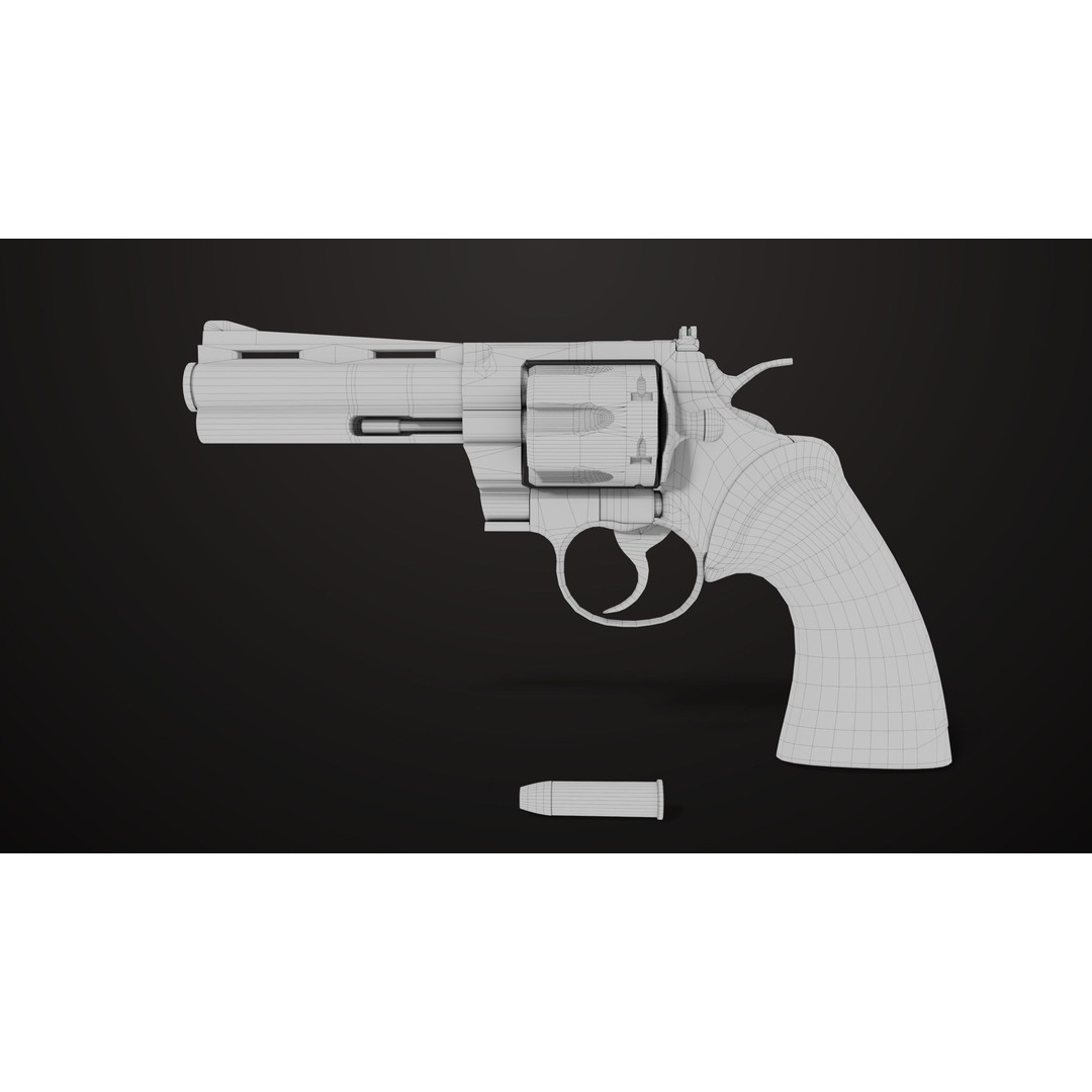 Colt Python Revolver 3D Model – Medium Silver Low Poly PBR Asset - View 16