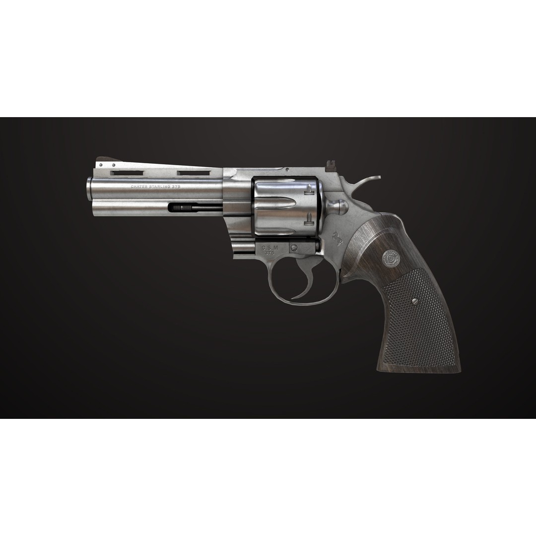 Colt Python Revolver 3D Model – Medium Silver Low Poly PBR Asset - View 3