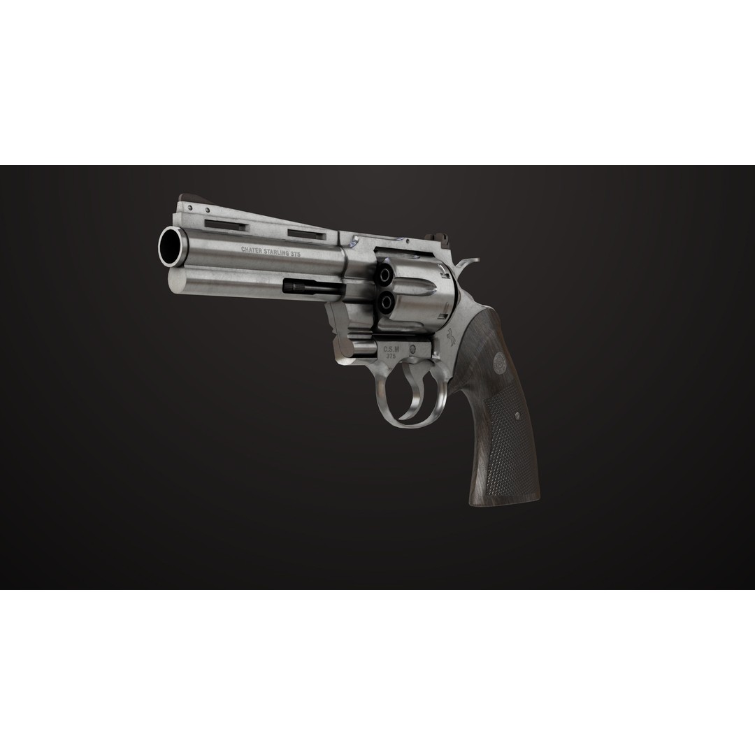 Colt Python Revolver 3D Model – Medium Silver Low Poly PBR Asset - View 4
