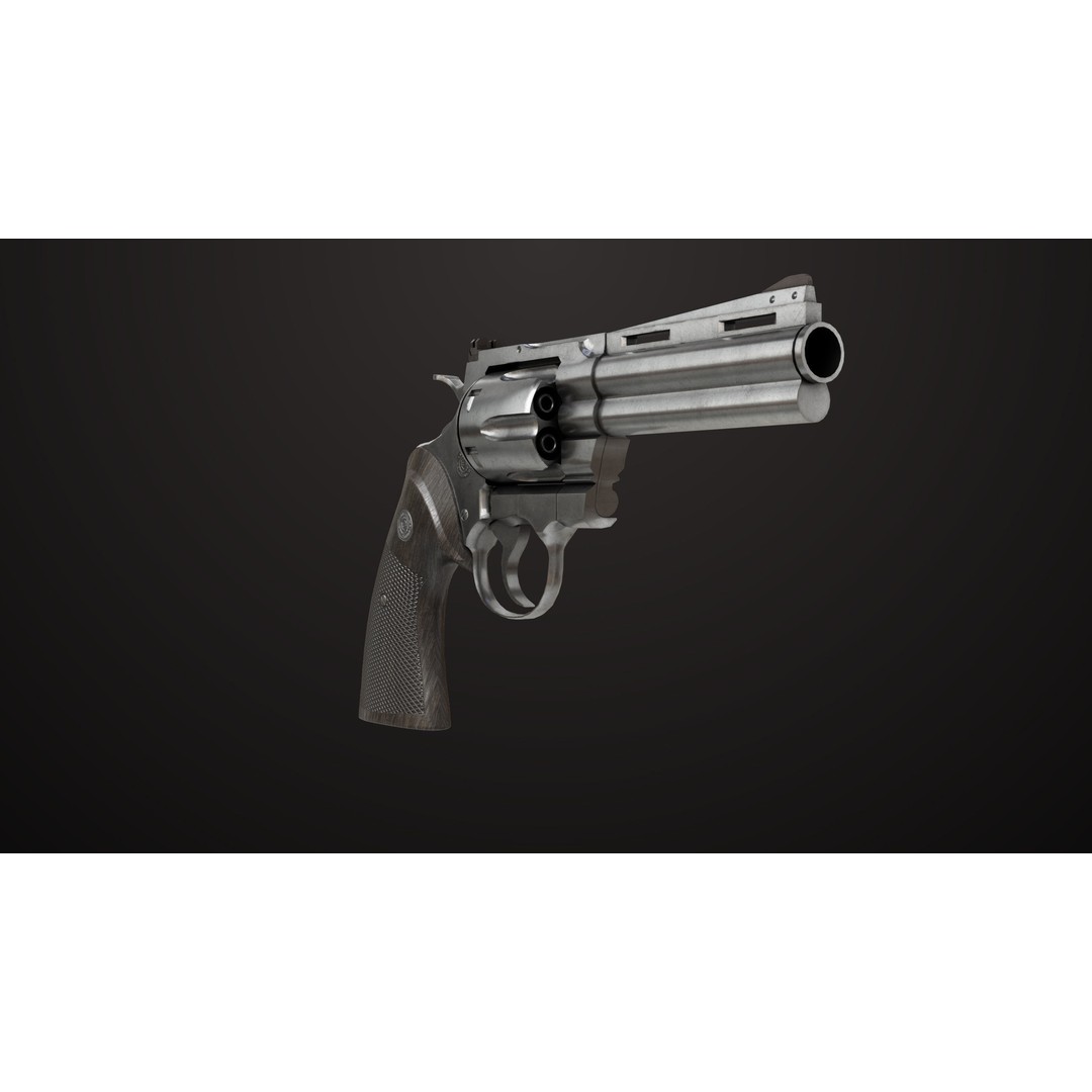 Colt Python Revolver 3D Model – Medium Silver Low Poly PBR Asset - View 5