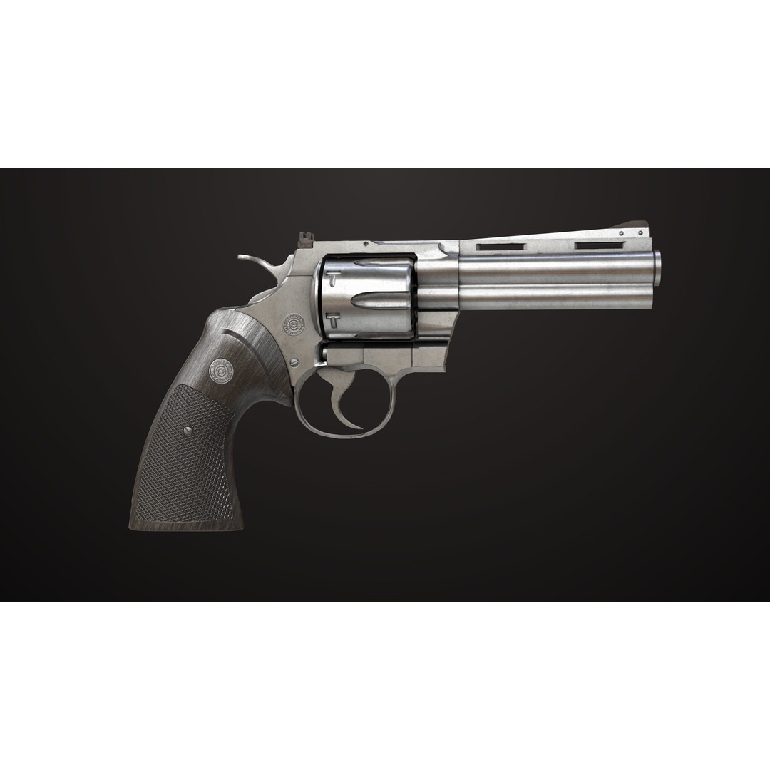 Colt Python Revolver 3D Model – Medium Silver Low Poly PBR Asset - View 6