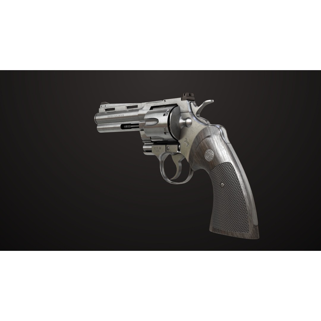 Colt Python Revolver 3D Model – Medium Silver Low Poly PBR Asset - View 7