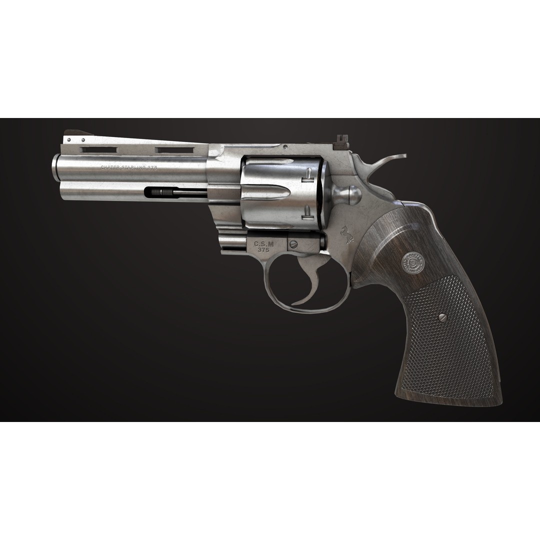 Colt Python Revolver 3D Model – Medium Silver Low Poly PBR Asset - View 8