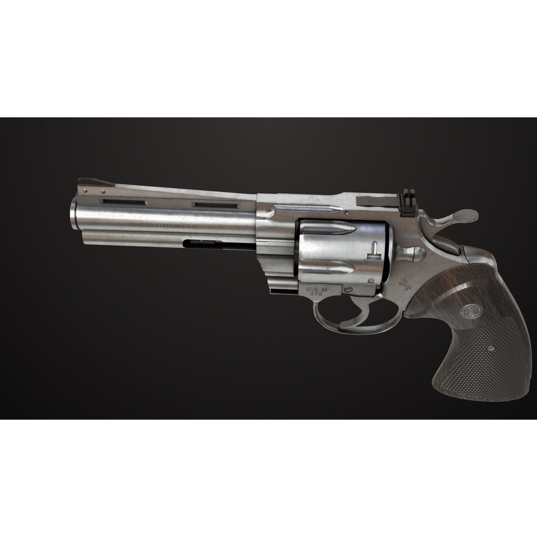 Colt Python Revolver 3D Model – Medium Silver Low Poly PBR Asset - View 9