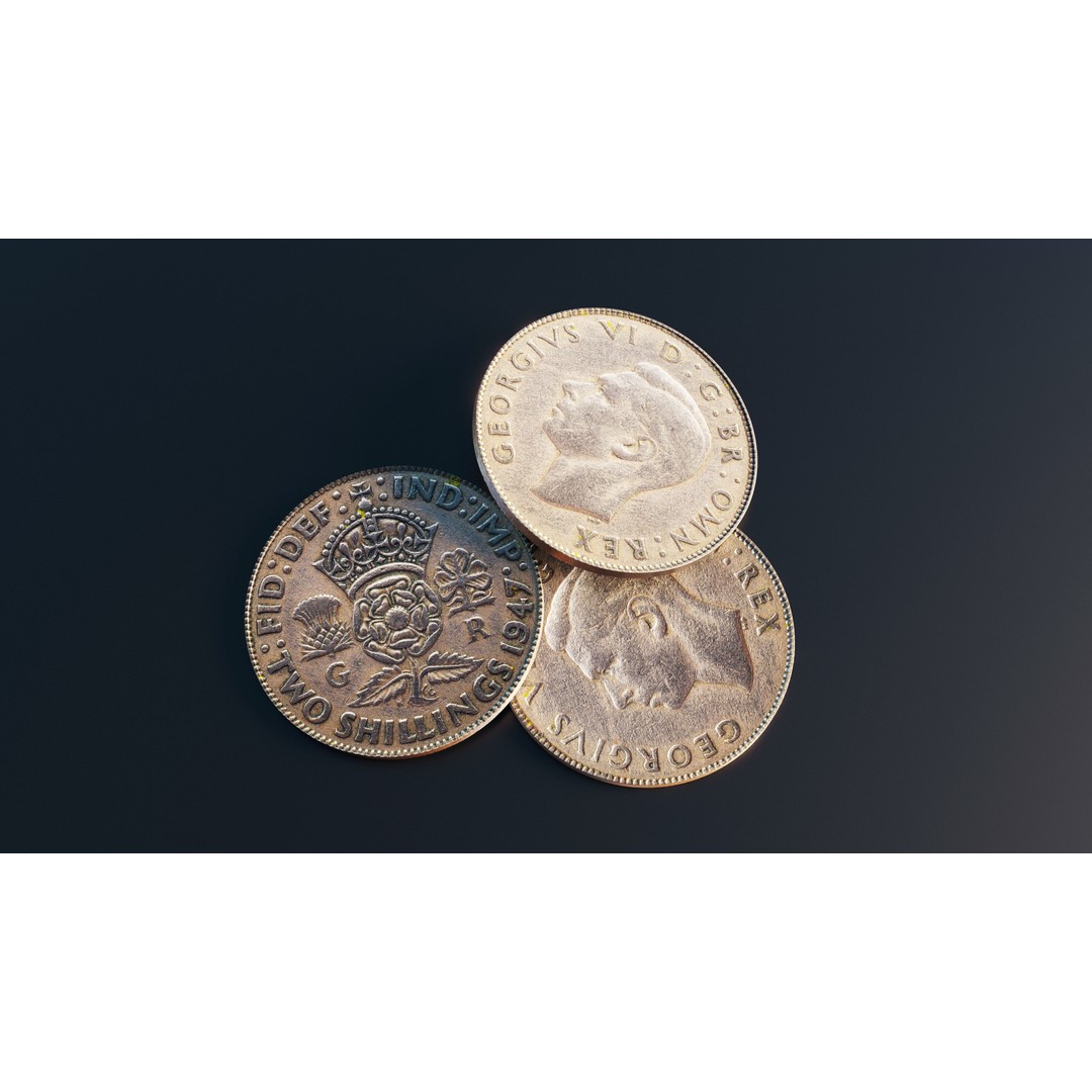 British Two Shillings Coin 3D Model – Low Poly PBR Asset, FBX - View 11