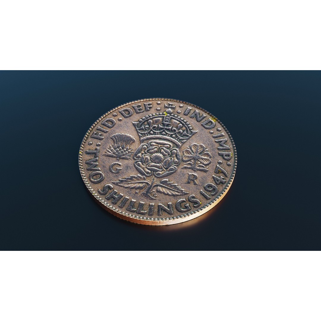 British Two Shillings Coin 3D Model – Low Poly PBR Asset, FBX - View 5