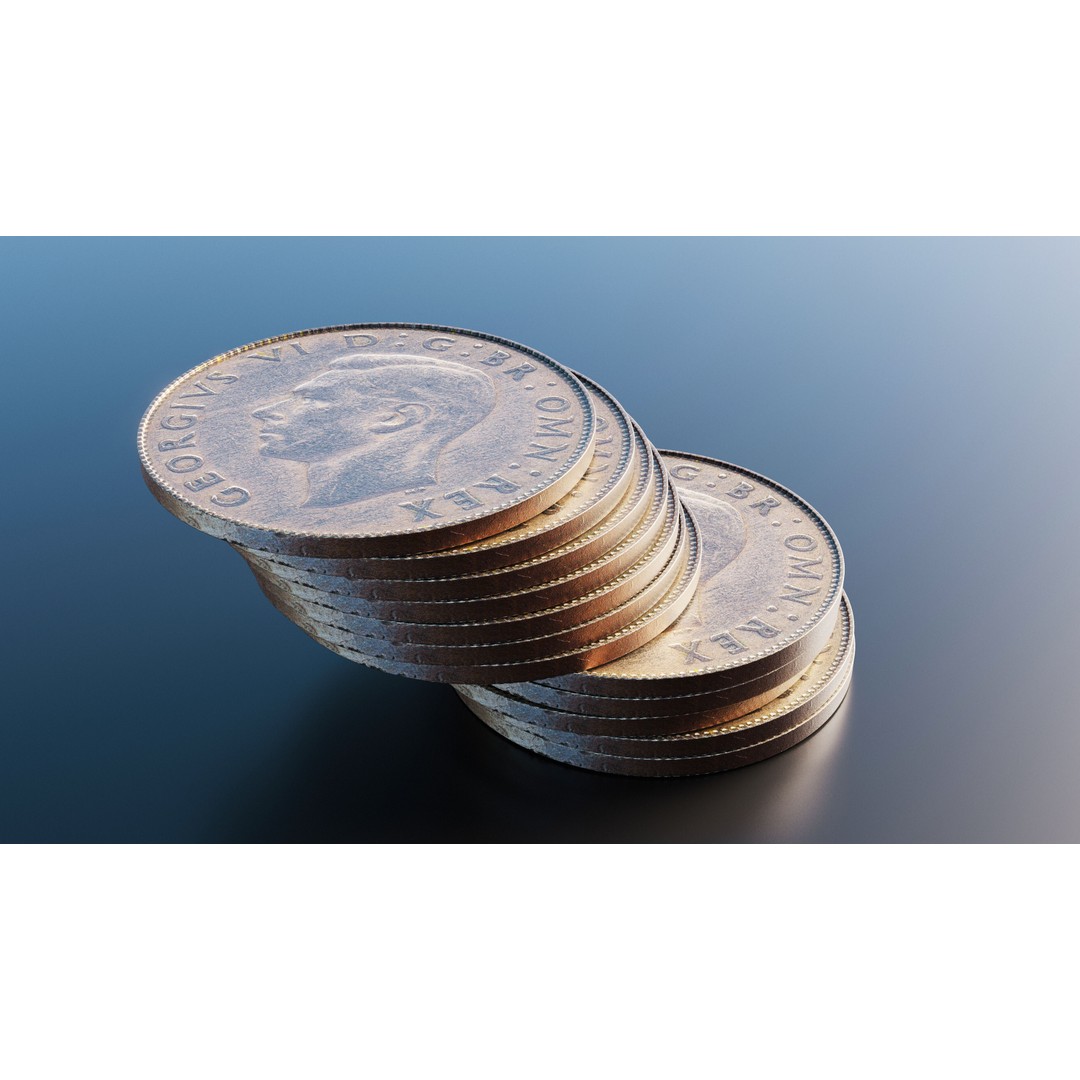 British Two Shillings Coin 3D Model – Low Poly PBR Asset, FBX - View 8