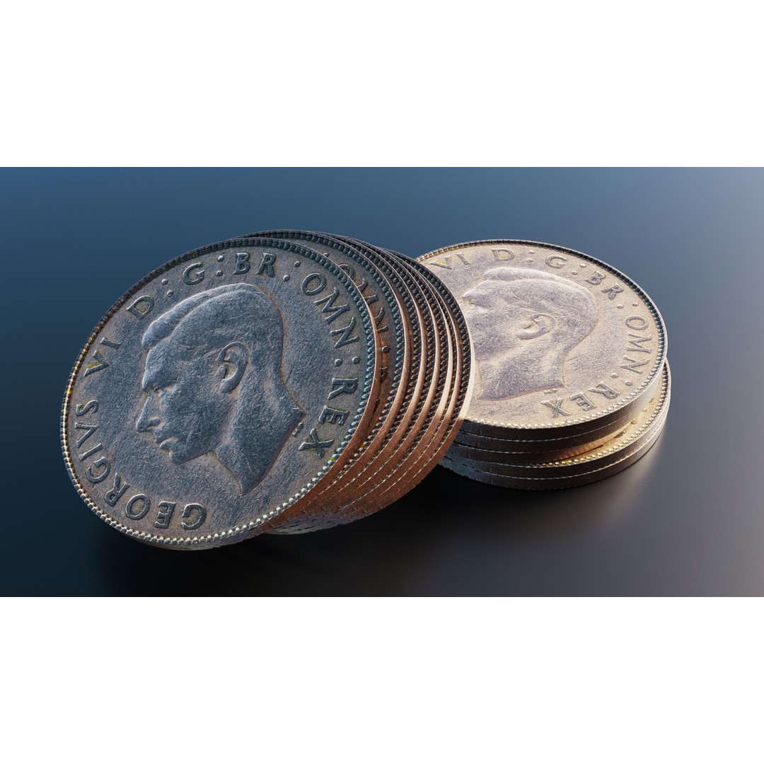 British Two Shillings Coin 3D Model – Low Poly PBR Asset, FBX - View 9
