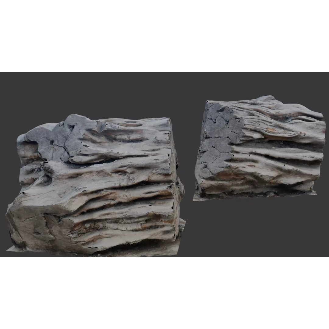 Weathered Wood Block 3D Model – Low Poly PBR Scan for Games, FBX - View 2