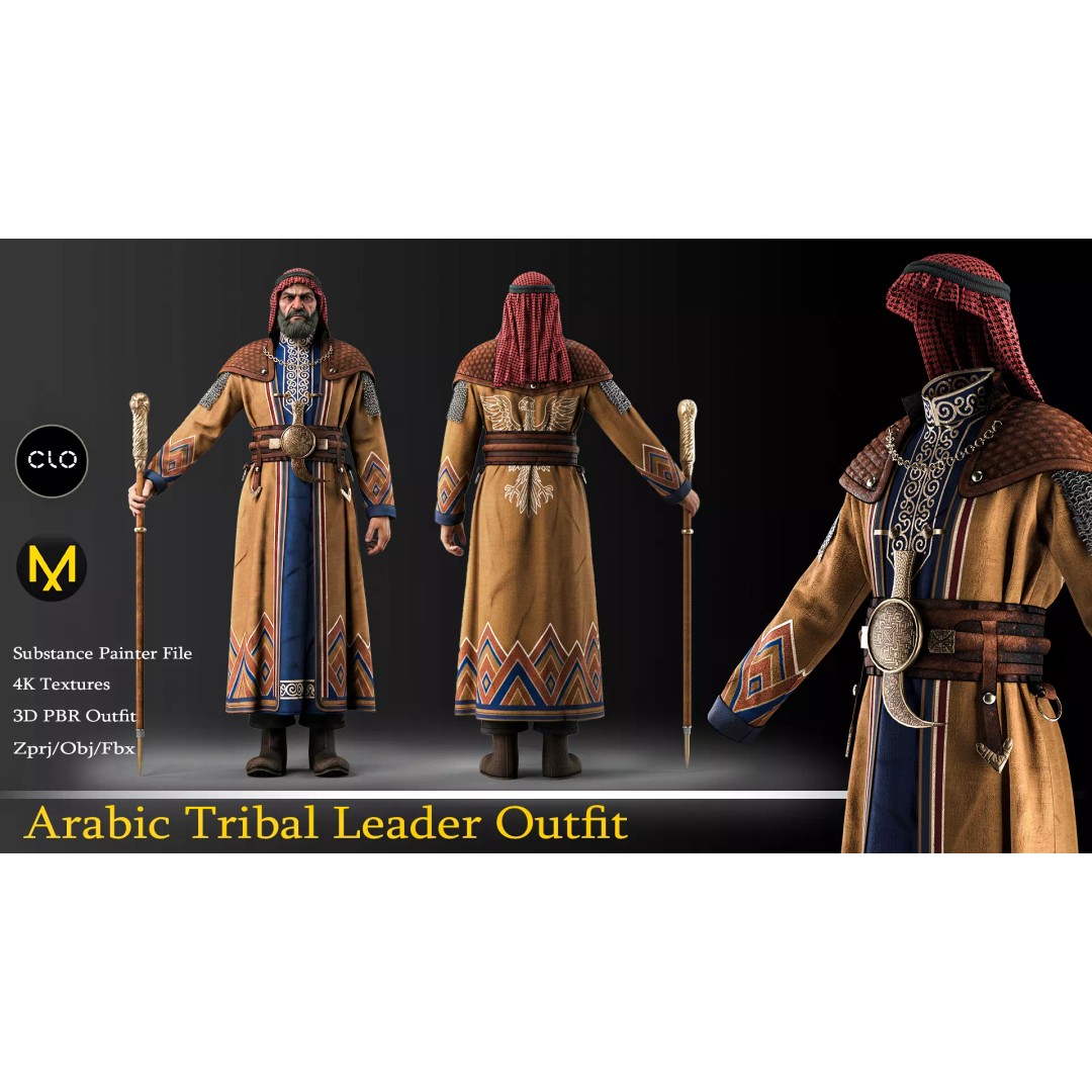 Arabic Tribal Leader Outfit 3D Model – High Poly PBR Game Asset, OBJ/FBX - View 2