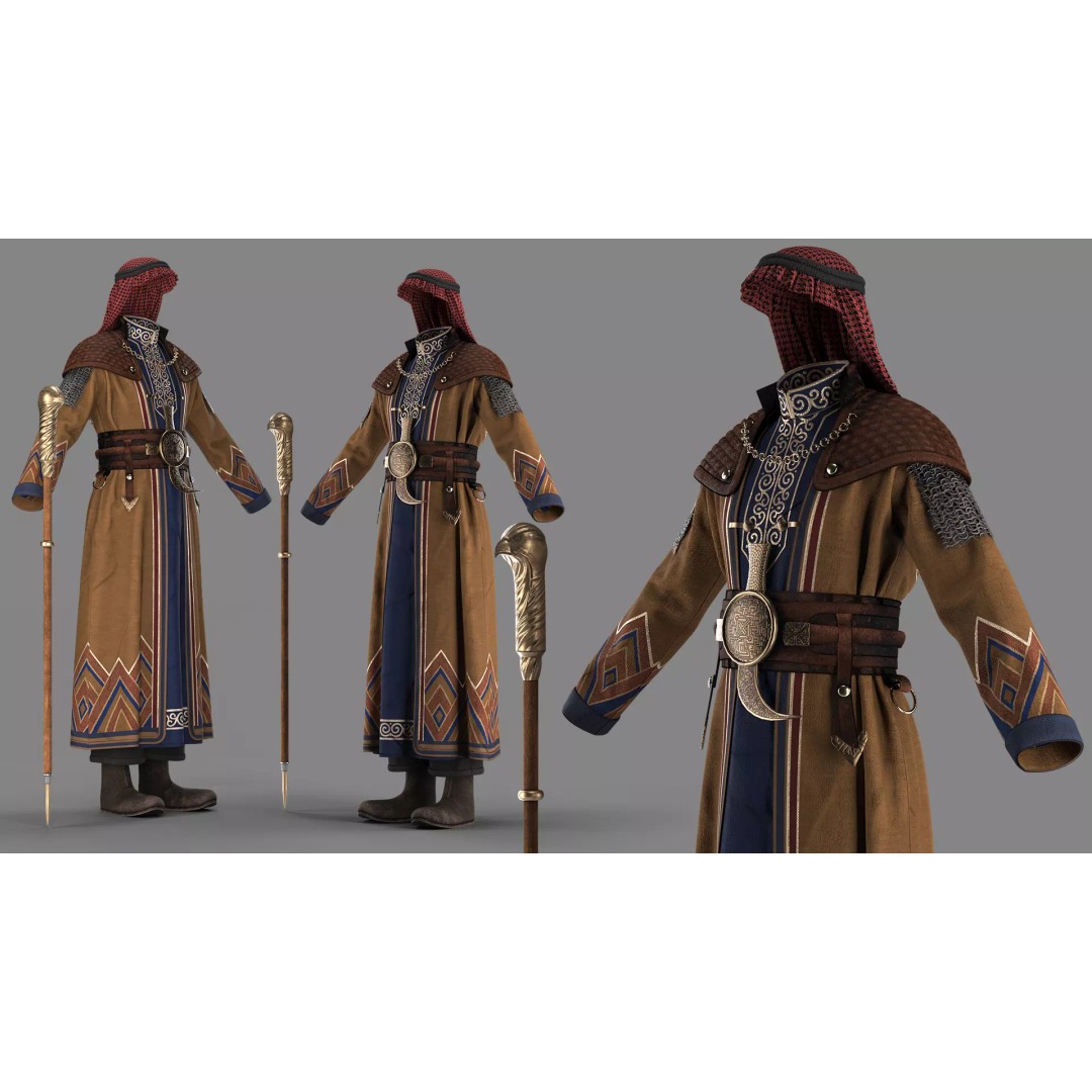 Arabic Tribal Leader Outfit 3D Model – High Poly PBR Game Asset, OBJ/FBX - View 4