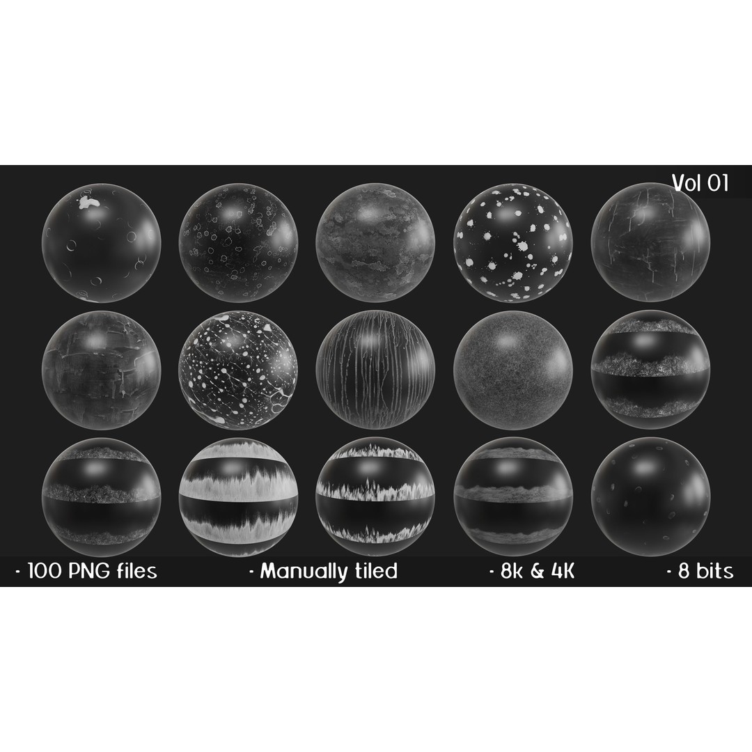 High Quality Surface Imperfections Textures 3D Model – 100 Seamless Grayscale Maps - View 11
