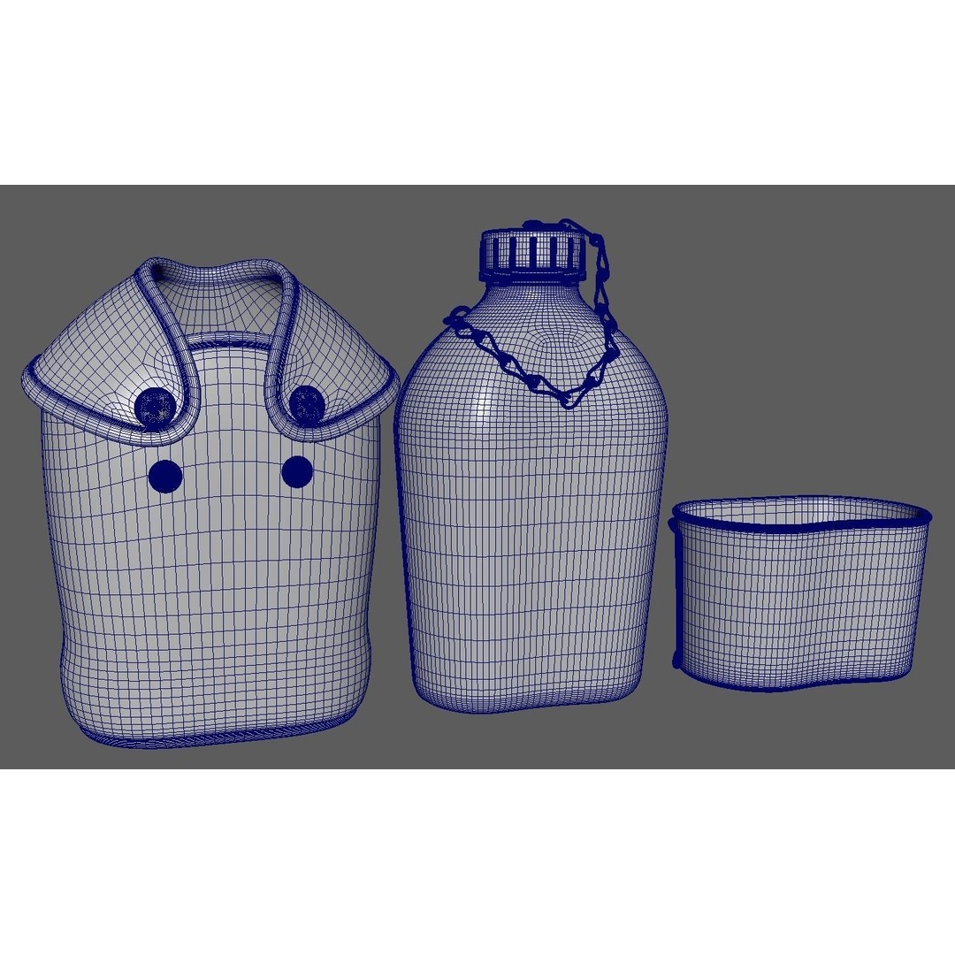 Military Water Bottle 3D Model – Low Poly PBR Asset, FBX