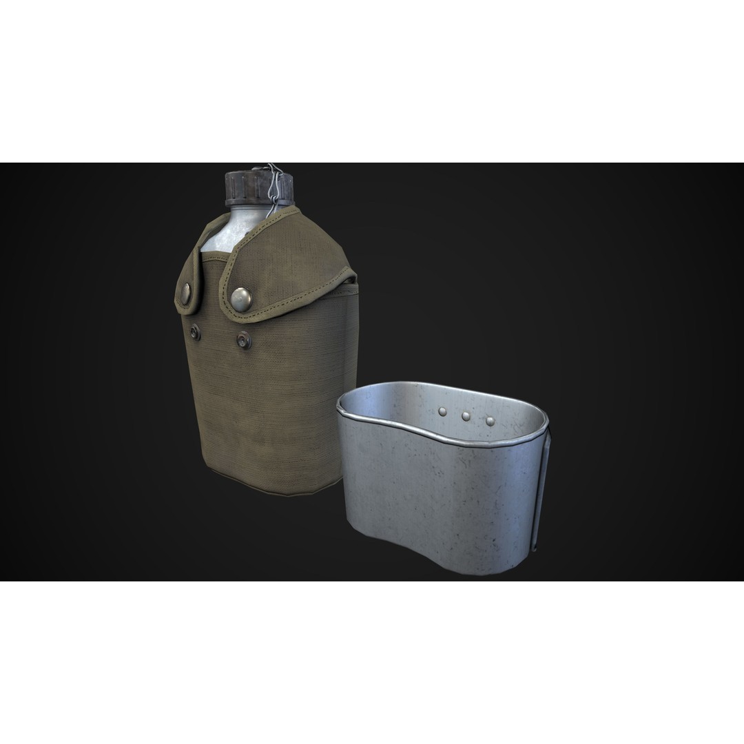 Military Water Bottle 3D Model – Low Poly PBR Asset, FBX - View 10
