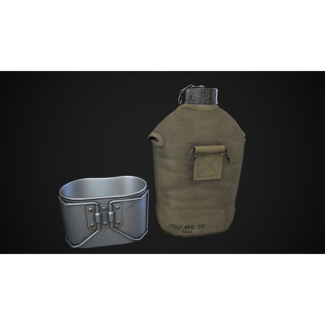 Military Water Bottle 3D Model – Low Poly PBR Asset, FBX - View 11