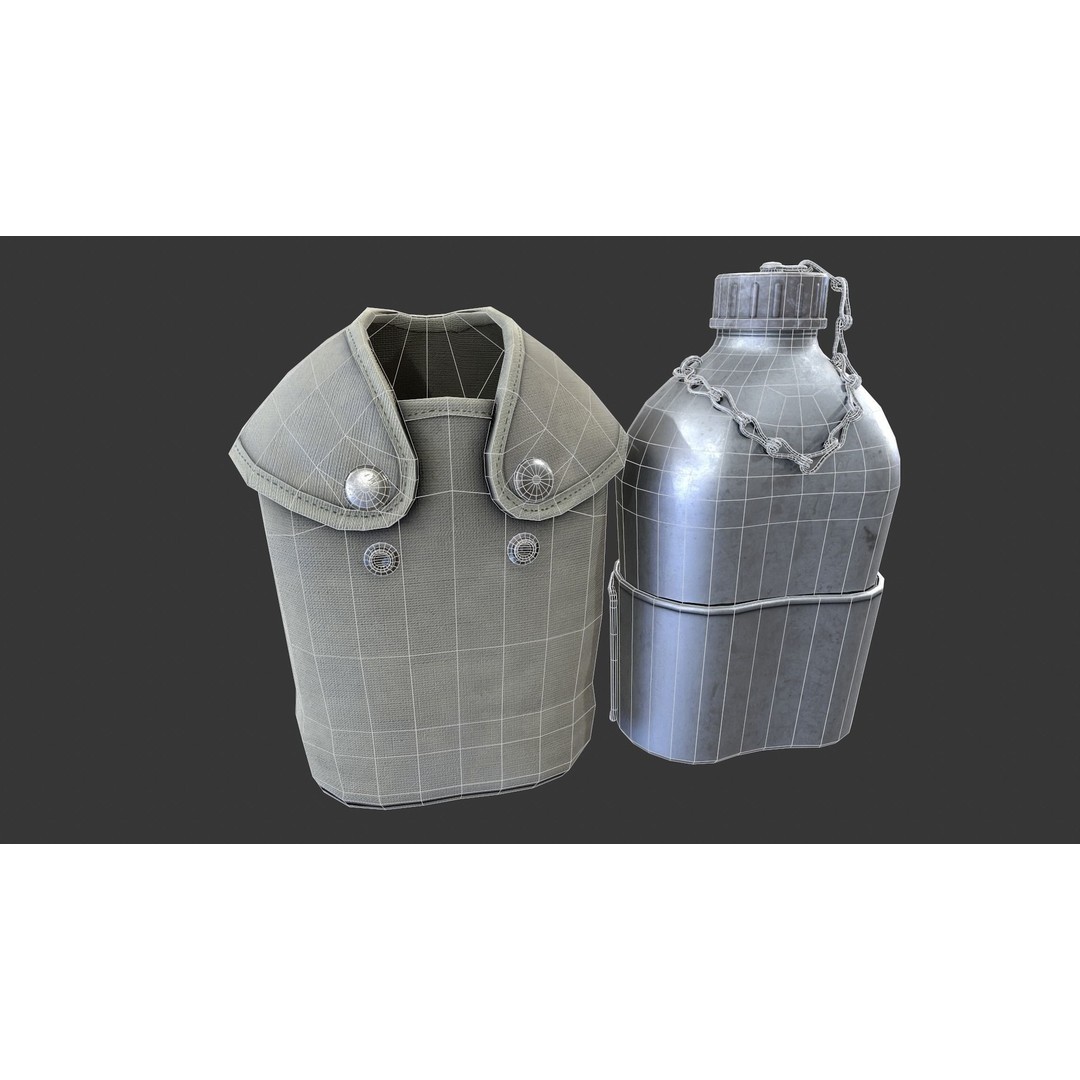 Military Water Bottle 3D Model – Low Poly PBR Asset, FBX - View 12