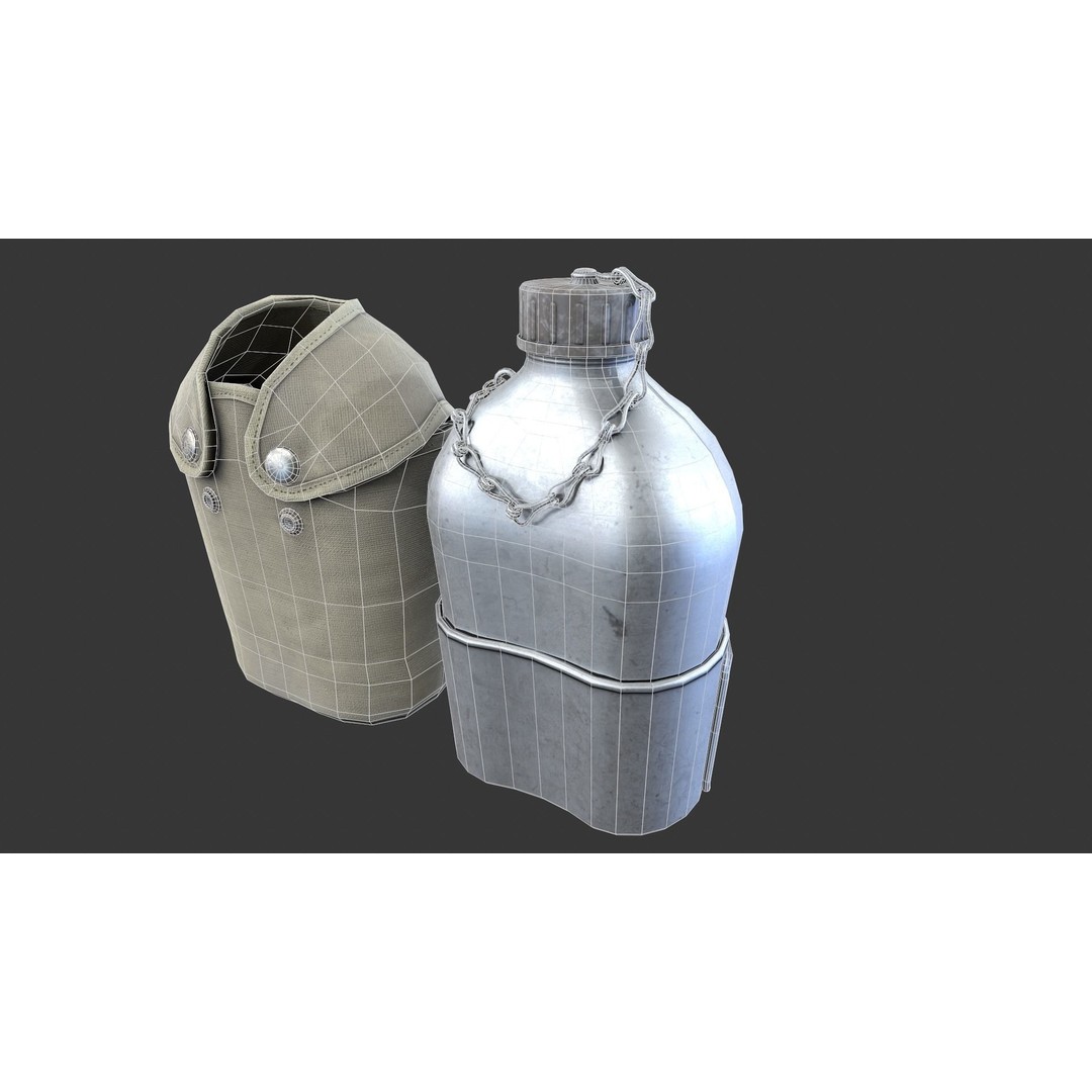 Military Water Bottle 3D Model – Low Poly PBR Asset, FBX - View 13