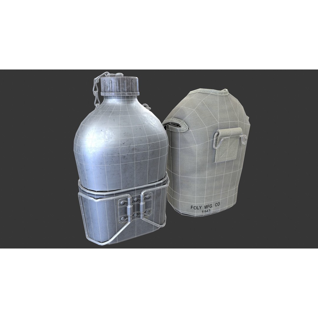 Military Water Bottle 3D Model – Low Poly PBR Asset, FBX - View 14