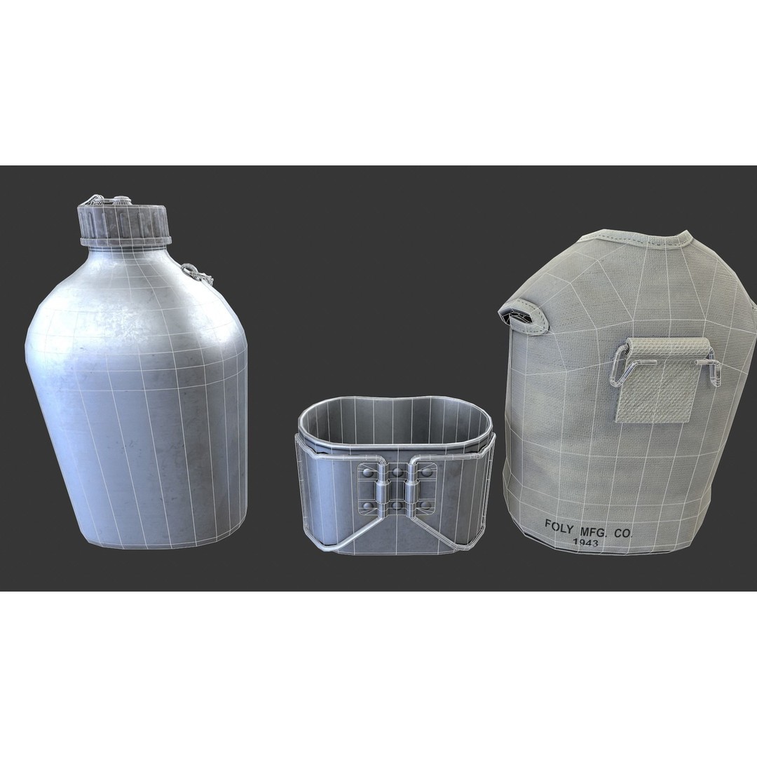 Military Water Bottle 3D Model – Low Poly PBR Asset, FBX - View 15
