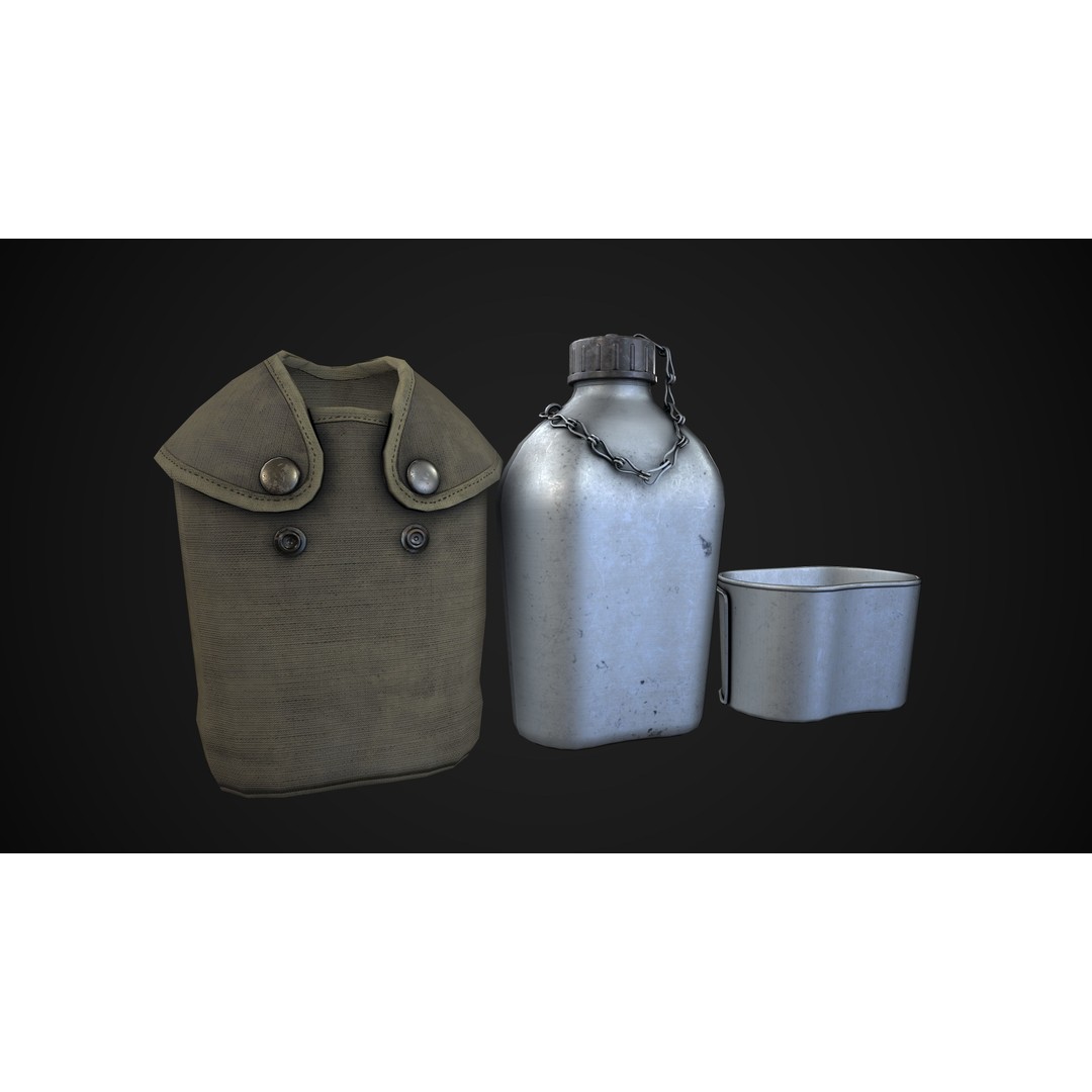 Military Water Bottle 3D Model – Low Poly PBR Asset, FBX - View 16