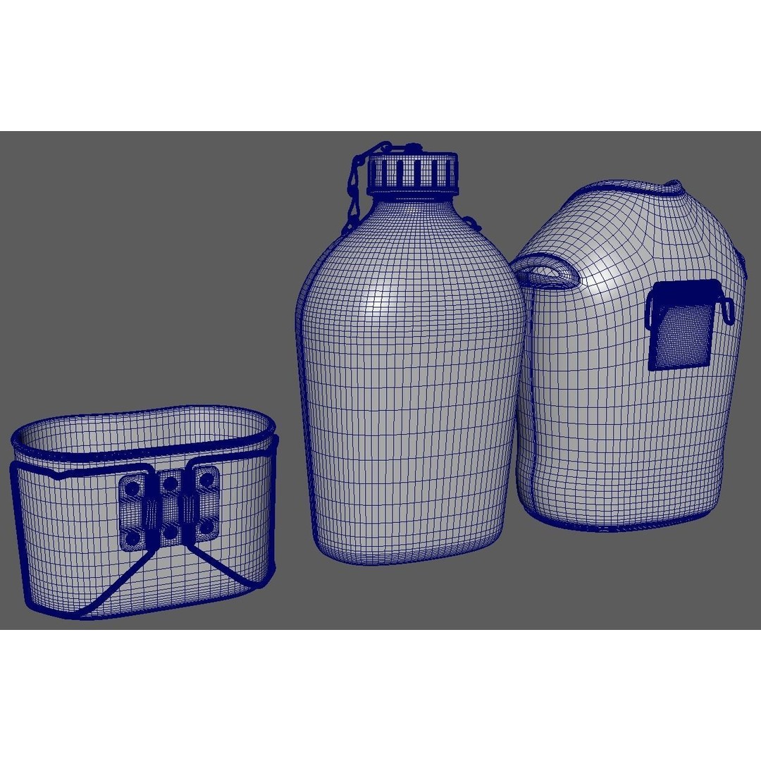 Military Water Bottle 3D Model – Low Poly PBR Asset, FBX - View 17