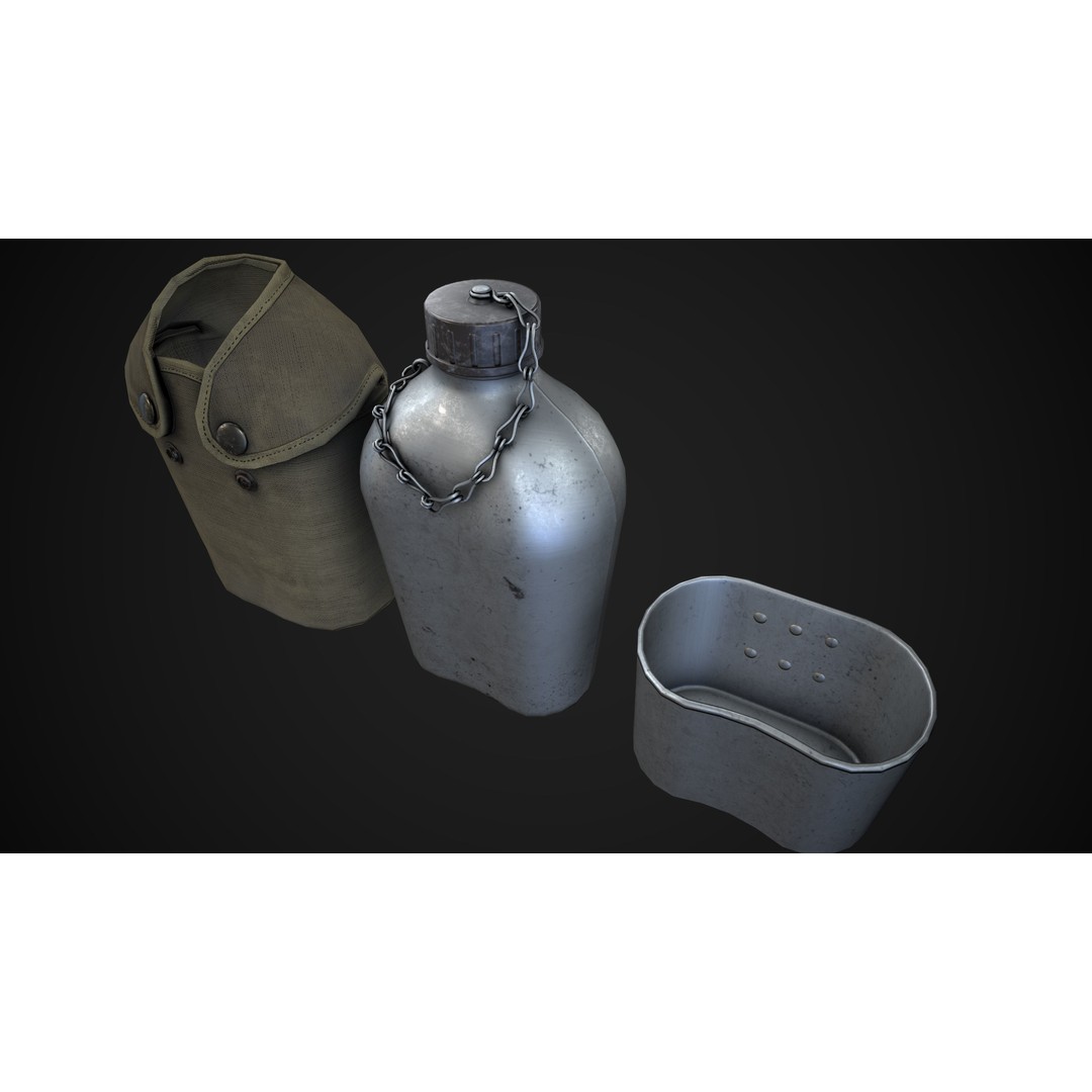 Military Water Bottle 3D Model – Low Poly PBR Asset, FBX - View 5