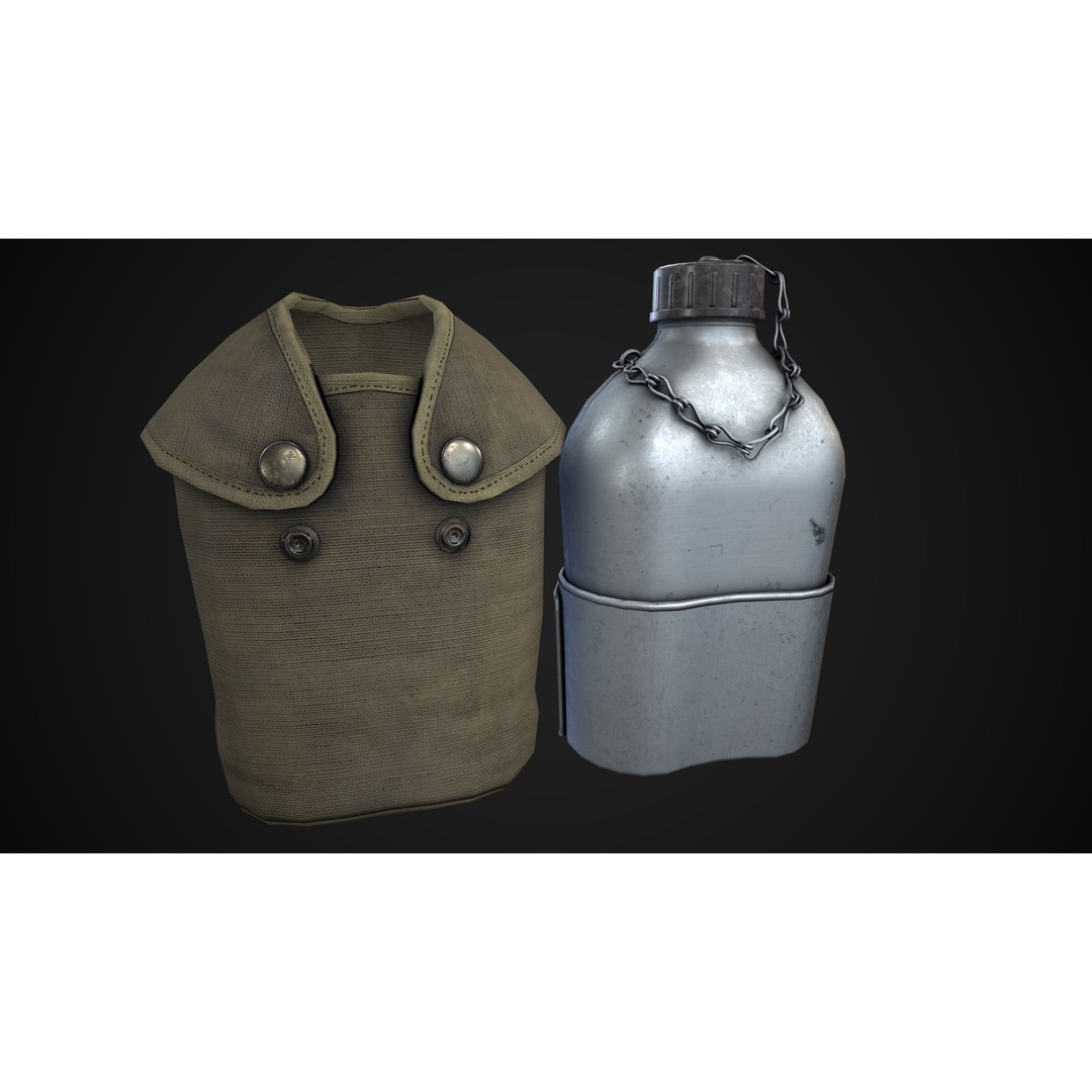 Military Water Bottle 3D Model – Low Poly PBR Asset, FBX - View 6