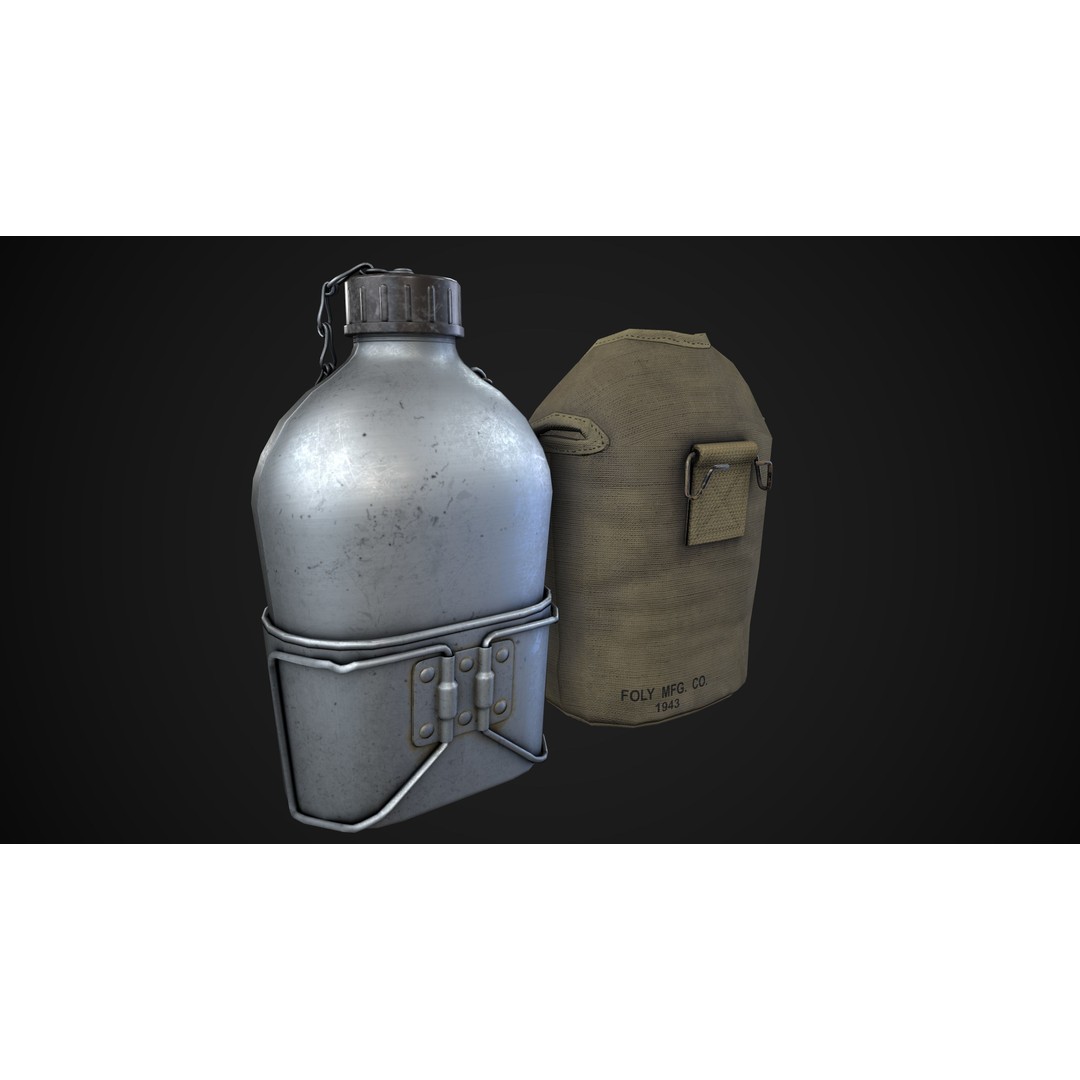 Military Water Bottle 3D Model – Low Poly PBR Asset, FBX - View 7
